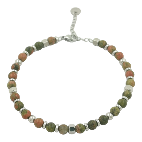 Pulsera Acero Plateado con mineral UNAKITA REF 4