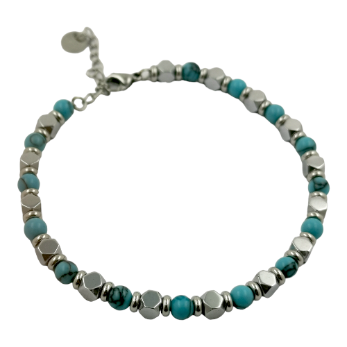 Pulsera Acero Plateado mineral TURQUESA AZUL REF 4