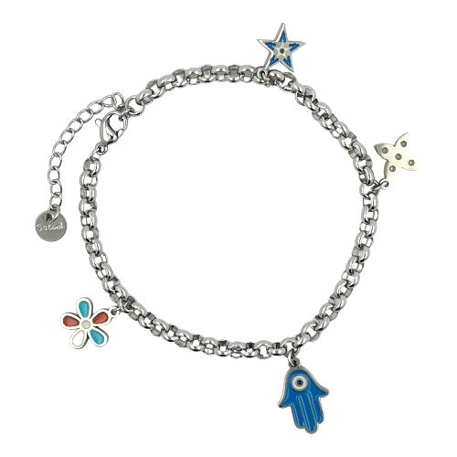 Pulsera Acero Plateado MANO FATIMA OJO TURCO REF 5