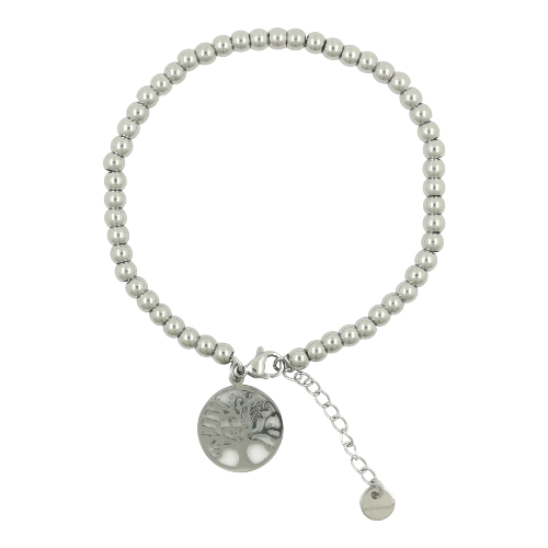 Pulsera Acero Plateado ARBOL DE LA VIDA BOLAS REF5