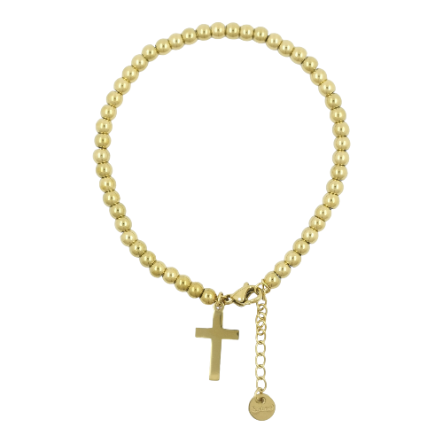 Pulsera Acero Dorado CRUZ LISA BOLAS REF 5