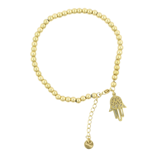 Pulsera Acero Dorado MANO DE FATIMA BOLAS REF 5