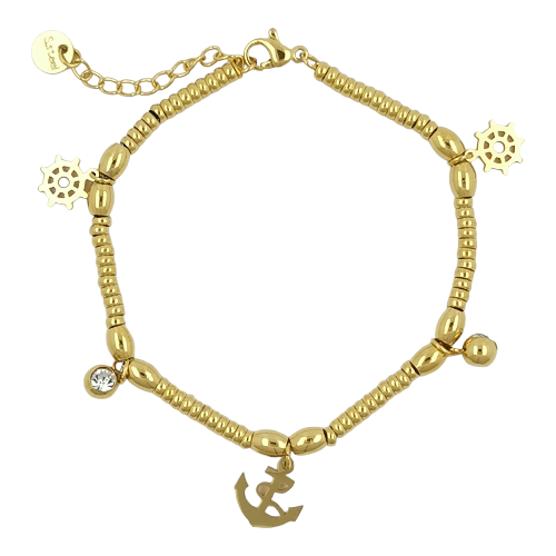 Pulsera Acero Dorado ANCLA TIMÓN REF 5