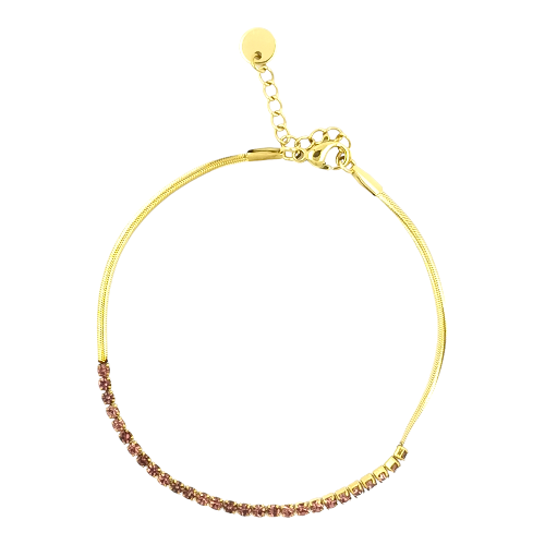 Pulsera Acero Dorado FINA TIRA CIRCONITA ROSA - 5