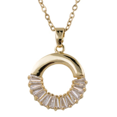 Colgante Acero Dorado Medio Circulo Circonitas