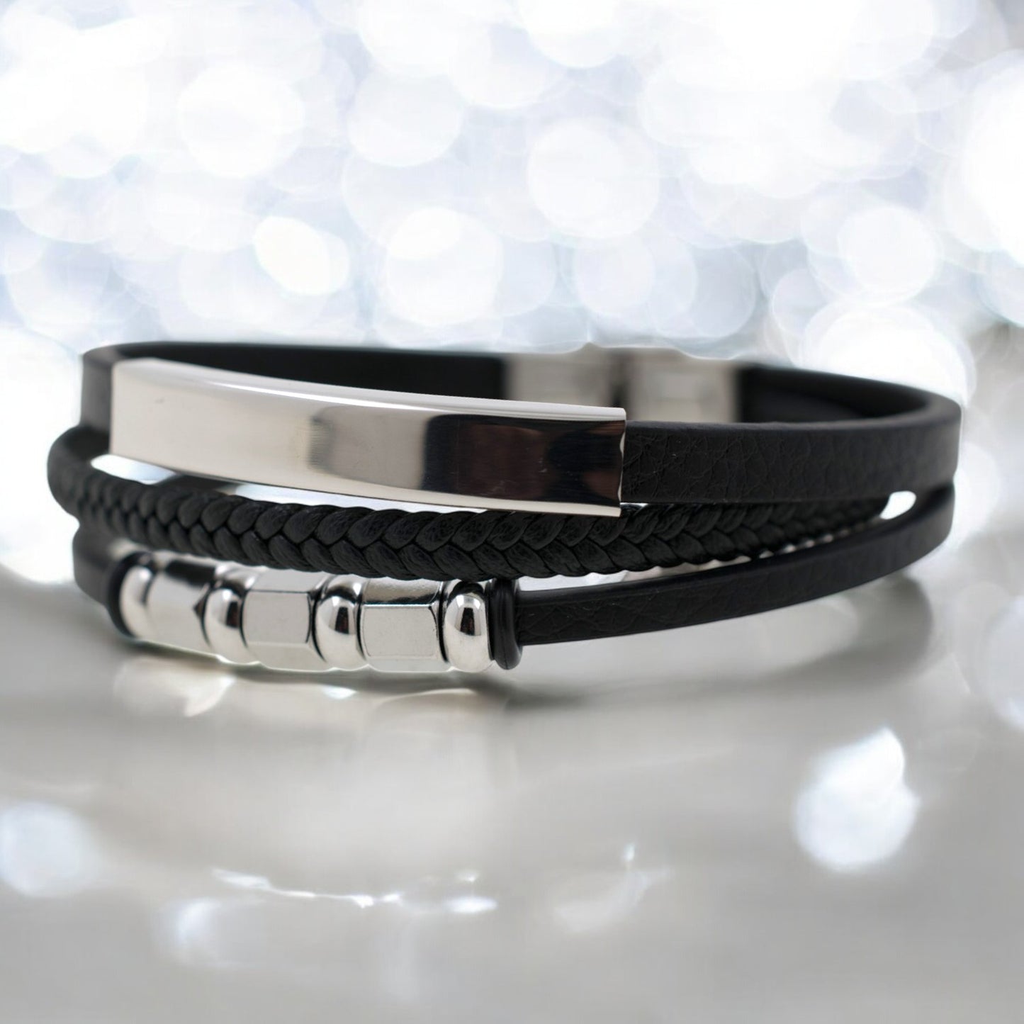 Pulsera acero polipiel Hombre 77