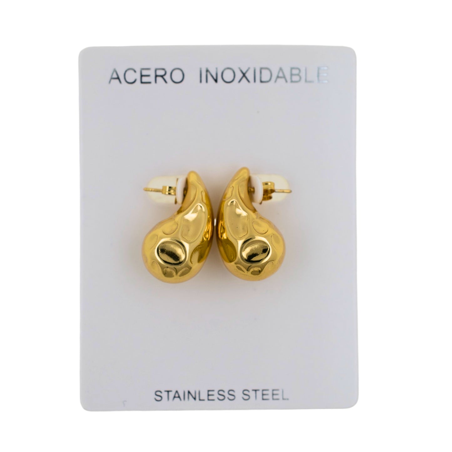 Pendientes Acero Dorado gota de agua irregular - 6