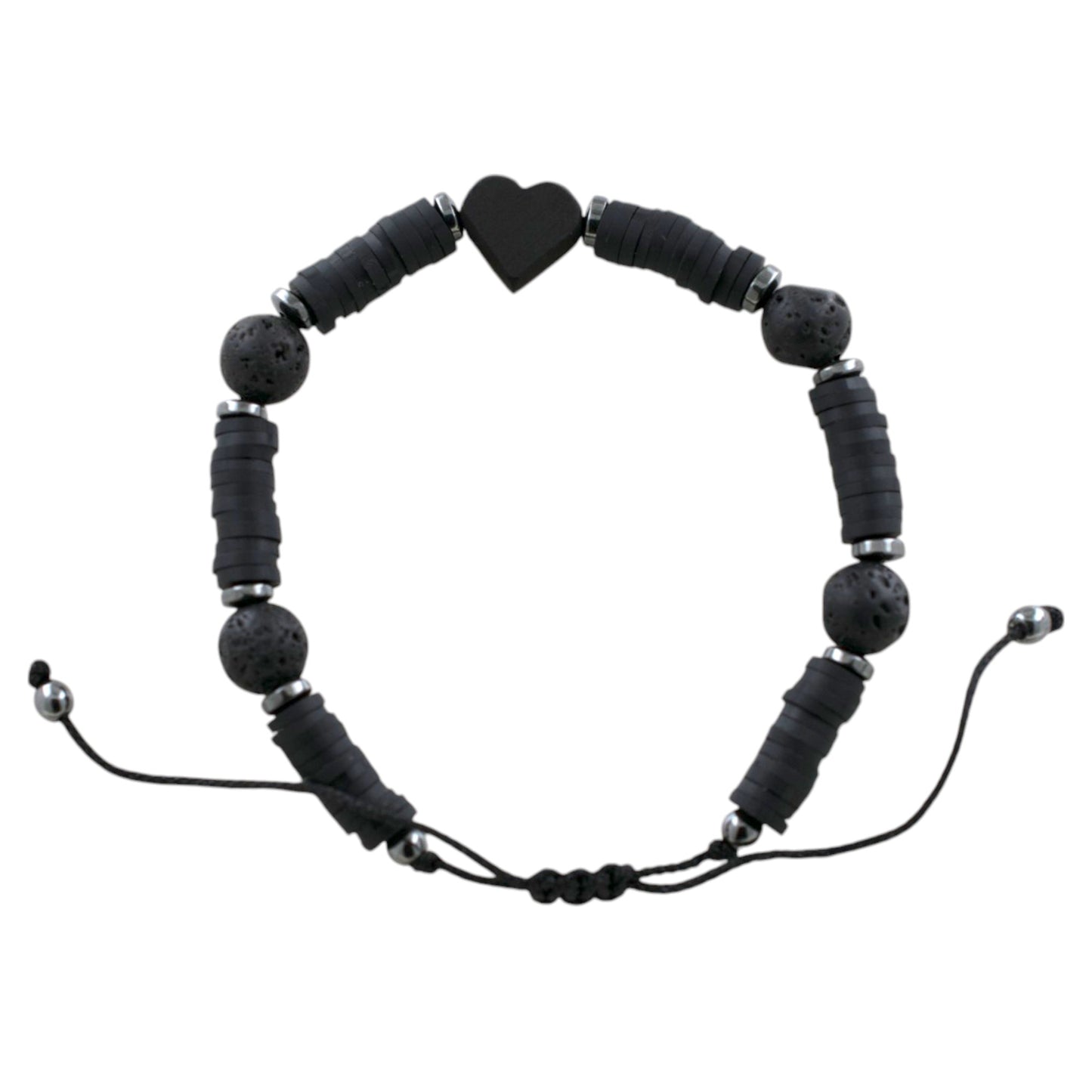 Pulsera ajustable con Lava y Azabache Corazón REF5