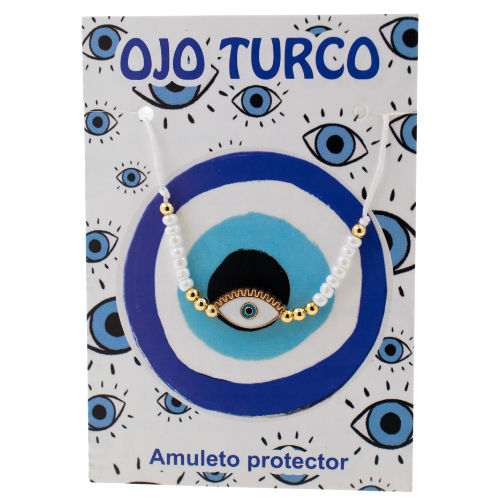 Pulsera Hilo Ajustable Blanco OJO TURCO - REF. 2