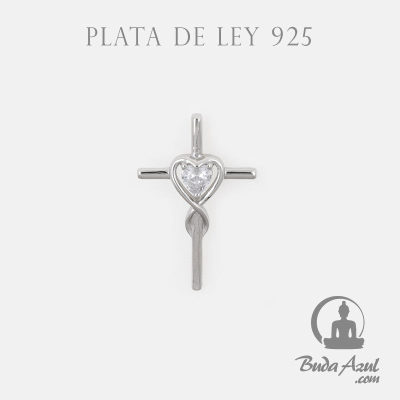 Colgante Plata de Ley 925 CRUZ PIEDRA CORAZON REF. 590