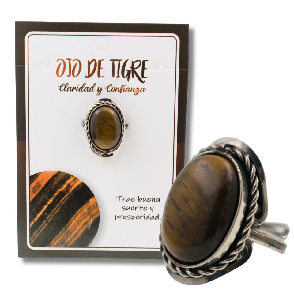 Anillo Alpaca mineral pulido OJO DE TIGRE REF 7