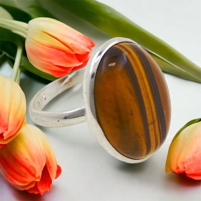 Anillo Plata AJUSTABLE MINERAL OJO TIGRE REF890