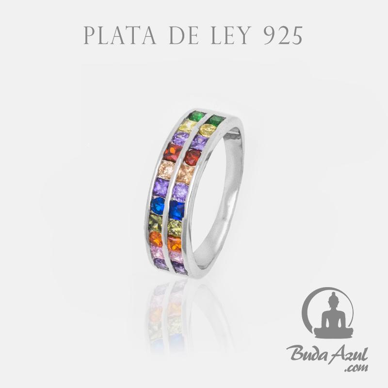 Anillo Plata DOBLE CIRCONITAS COLORES REF. 990