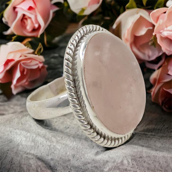 Anillo Plata LABRADO MINERAL CUARZO ROSA REF1190