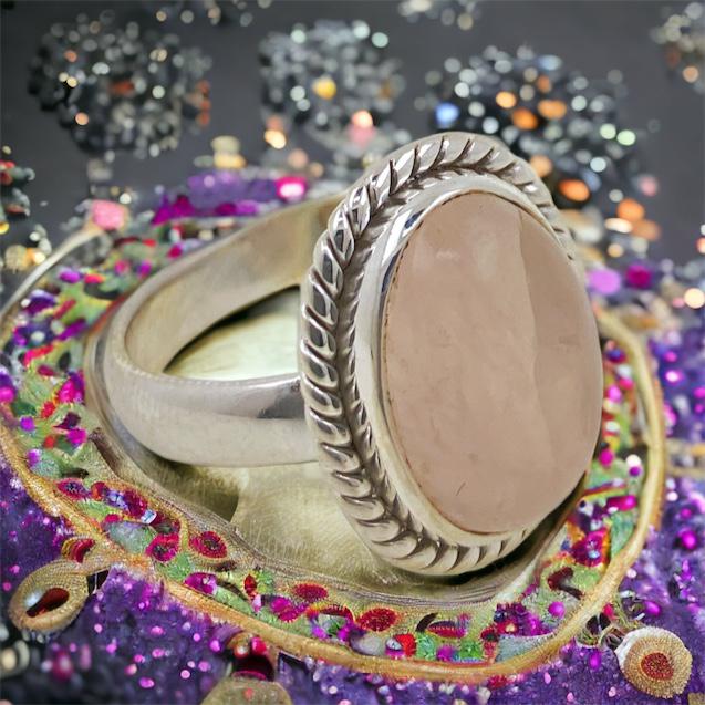 Anillo Plata LABRADO MINERAL CUARZO ROSA REF890