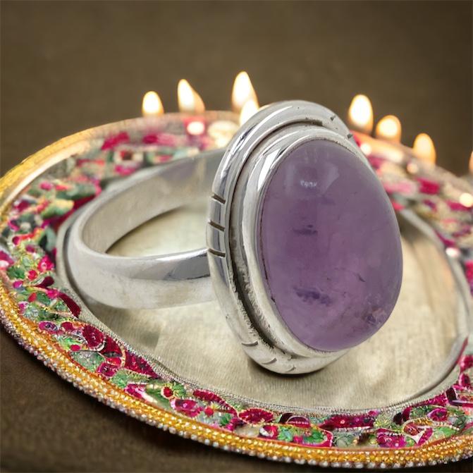 Anillo Plata LISO MINERAL AMATISTA REF1190