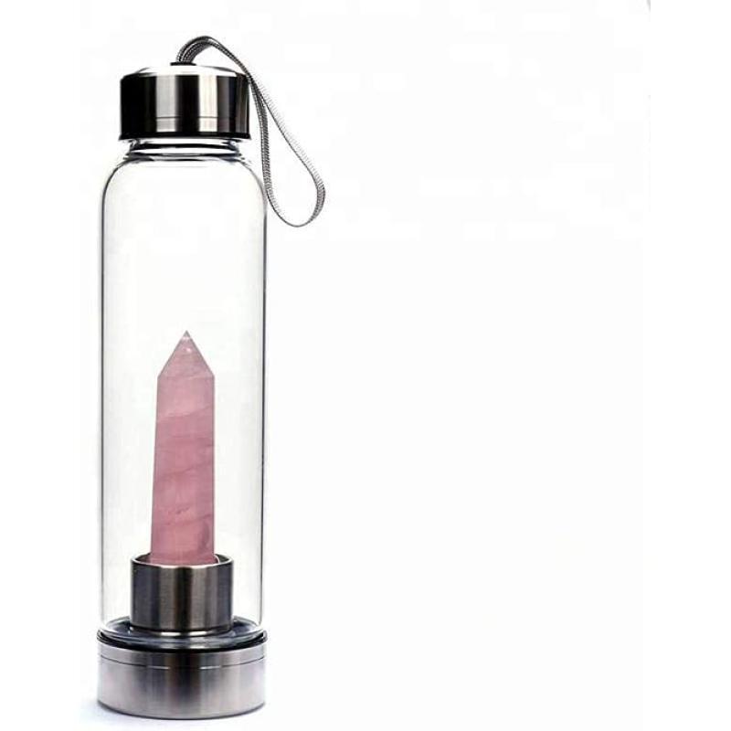 Botella metal cristal con punta CUARZO ROSA