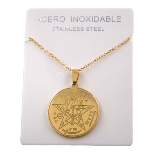 COLGANTE ACERO DORADO GRABADO TETRAGRAMATON REF-5