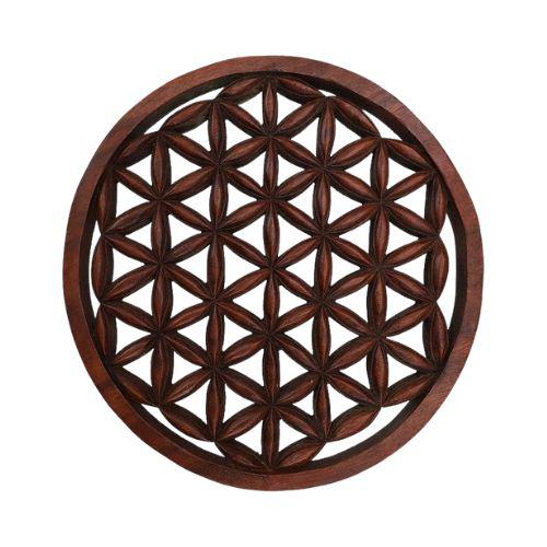 Colgador Madera oscura Flor de la Vida 40CMS