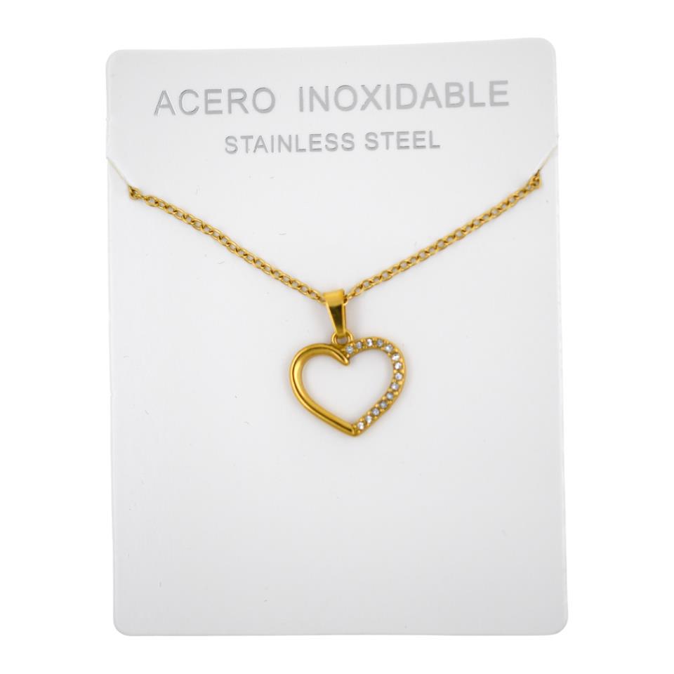 Colgante Acero Dorado Corazón con Circonitas - 4