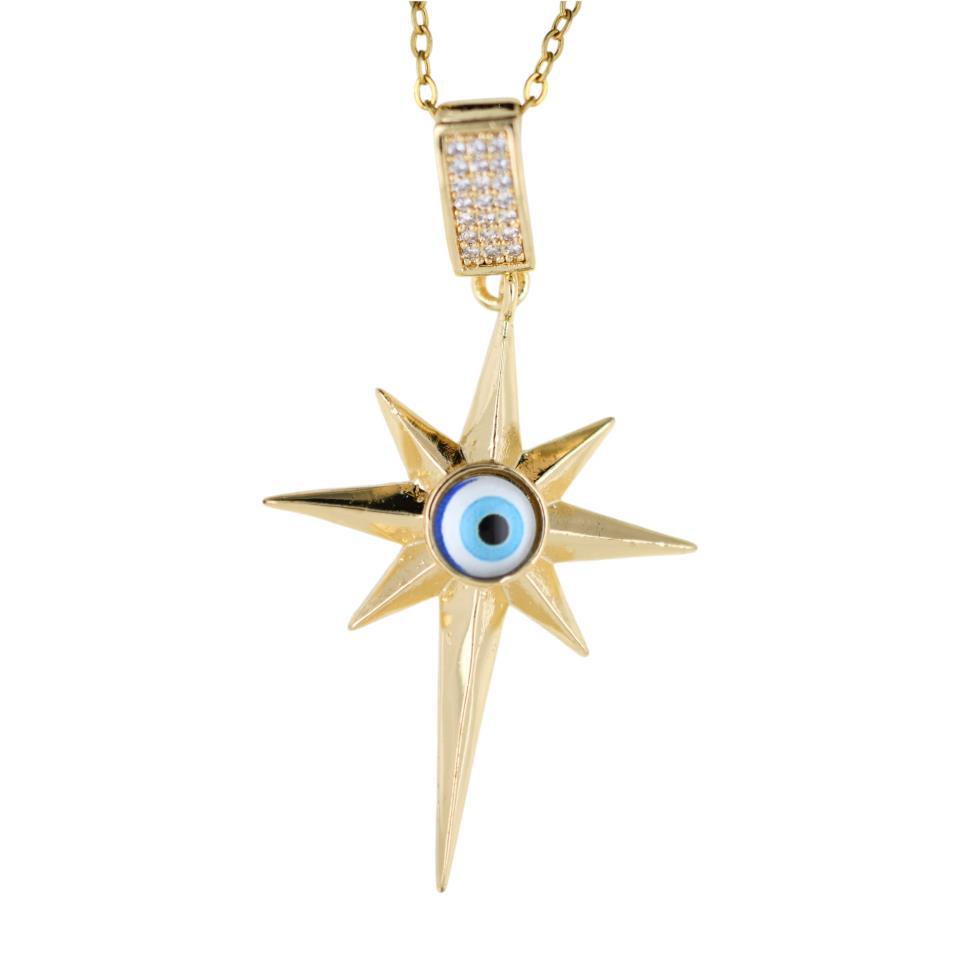 Colgante Acero Dorado Estrella Ojo turco circonita