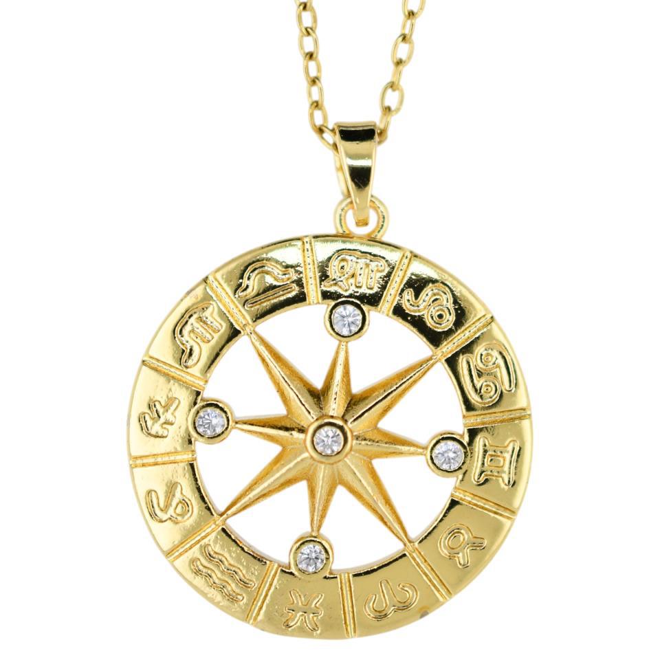 Colgante Acero Dorado Estrella y Zodiaco circonita
