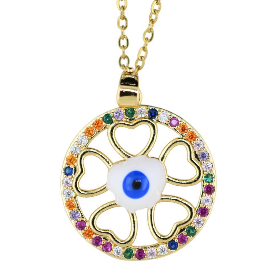 Colgante Acero Dorado Ojo Turco Corazones circonit