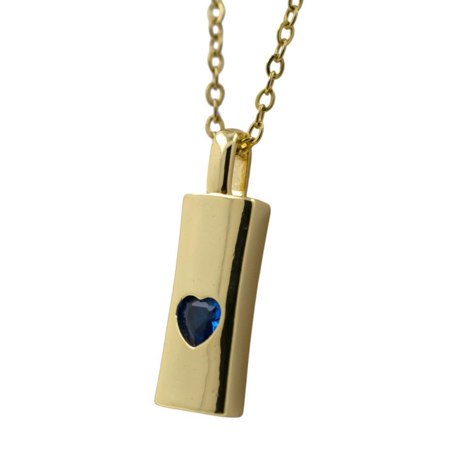 Colgante Acero Dorado Rectangular Corazón Circonit