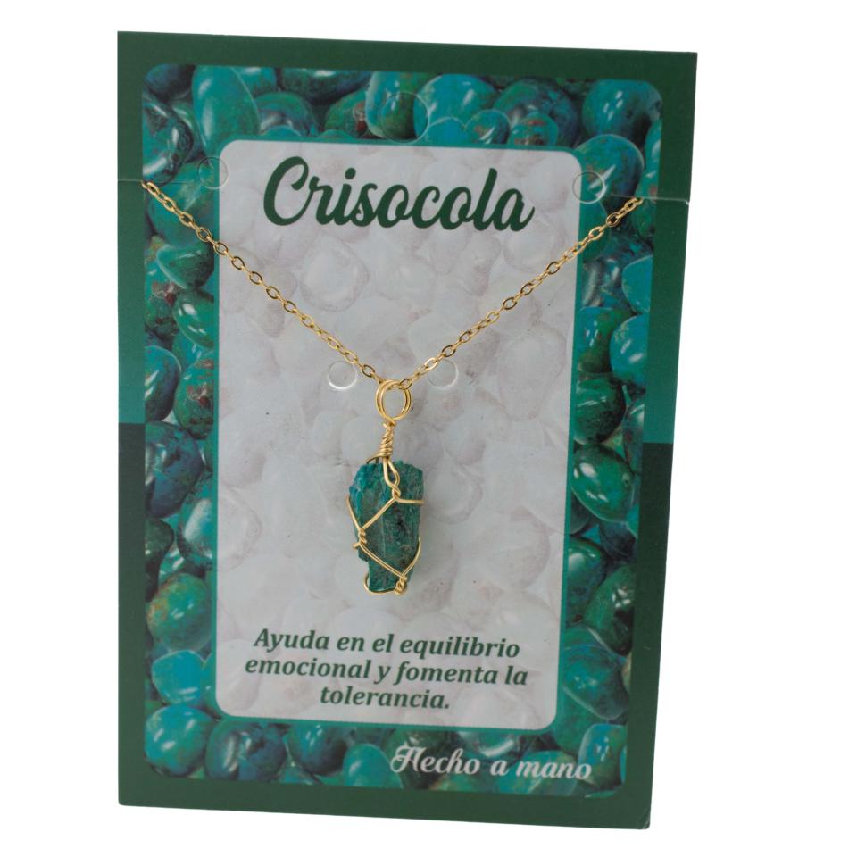 Colgante Acero Mineral Bruto alambre dorado - CRISOCOLA