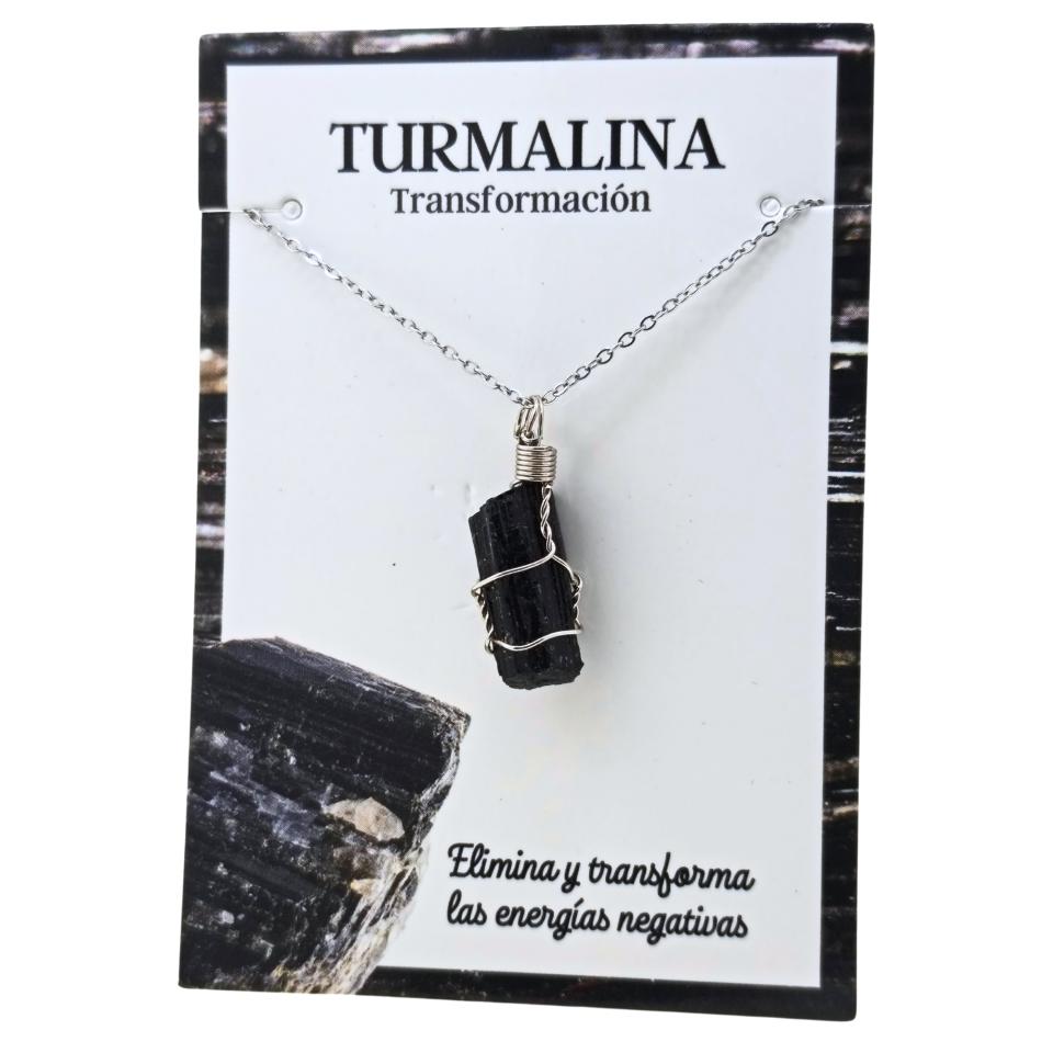 Colgante Acero Mineral Bruto alambre plateado – TURMALINA 5