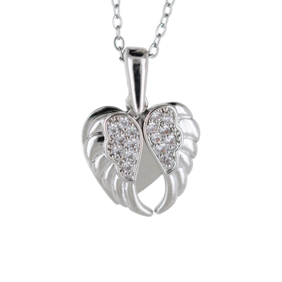 Colgante Acero Plateado Alas Corazón Pequeño Circo