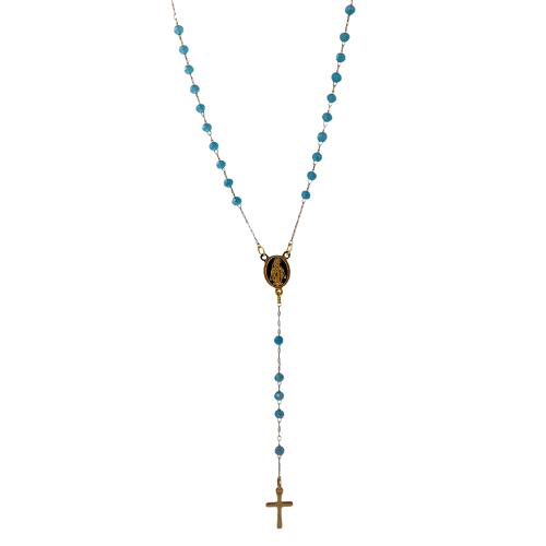 Colgante Acero Rosario AZUL 3mm - DORADO