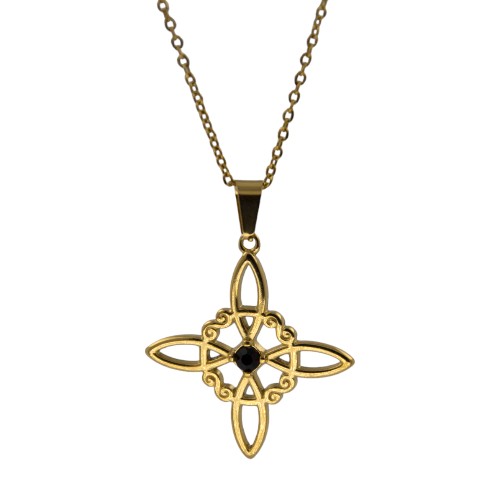 Colgante Nudo de Brujas en Acero Dorado con Circonita Negra l - REF 290 Mod 13
