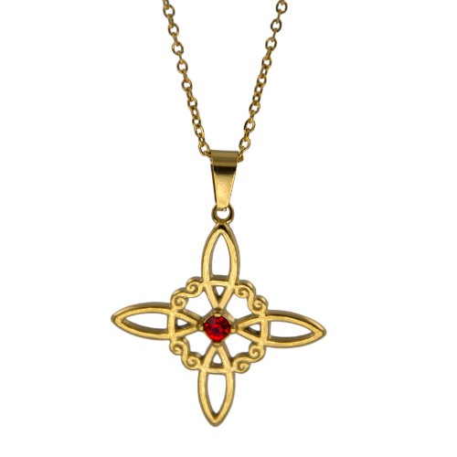 Colgante Nudo de Brujas en Acero Dorado con Circonita Roja - REF 290 Mod 16