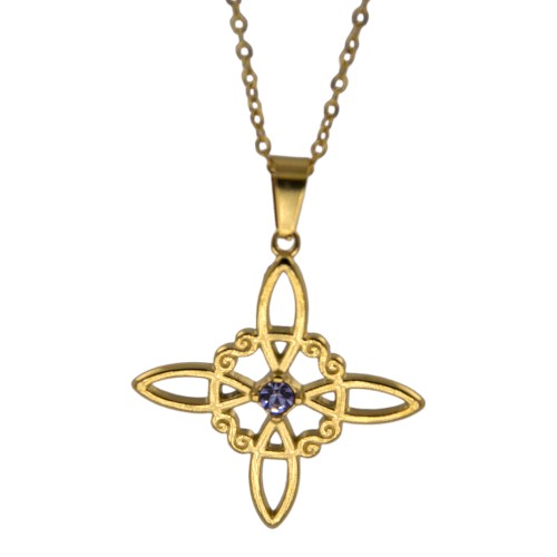 Colgante Nudo de Brujas en Acero Dorado con Circonita malva - REF 290 Mod 17