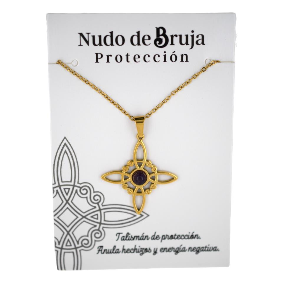Colgante acero dorado Nudo de Bruja Amatista - 6