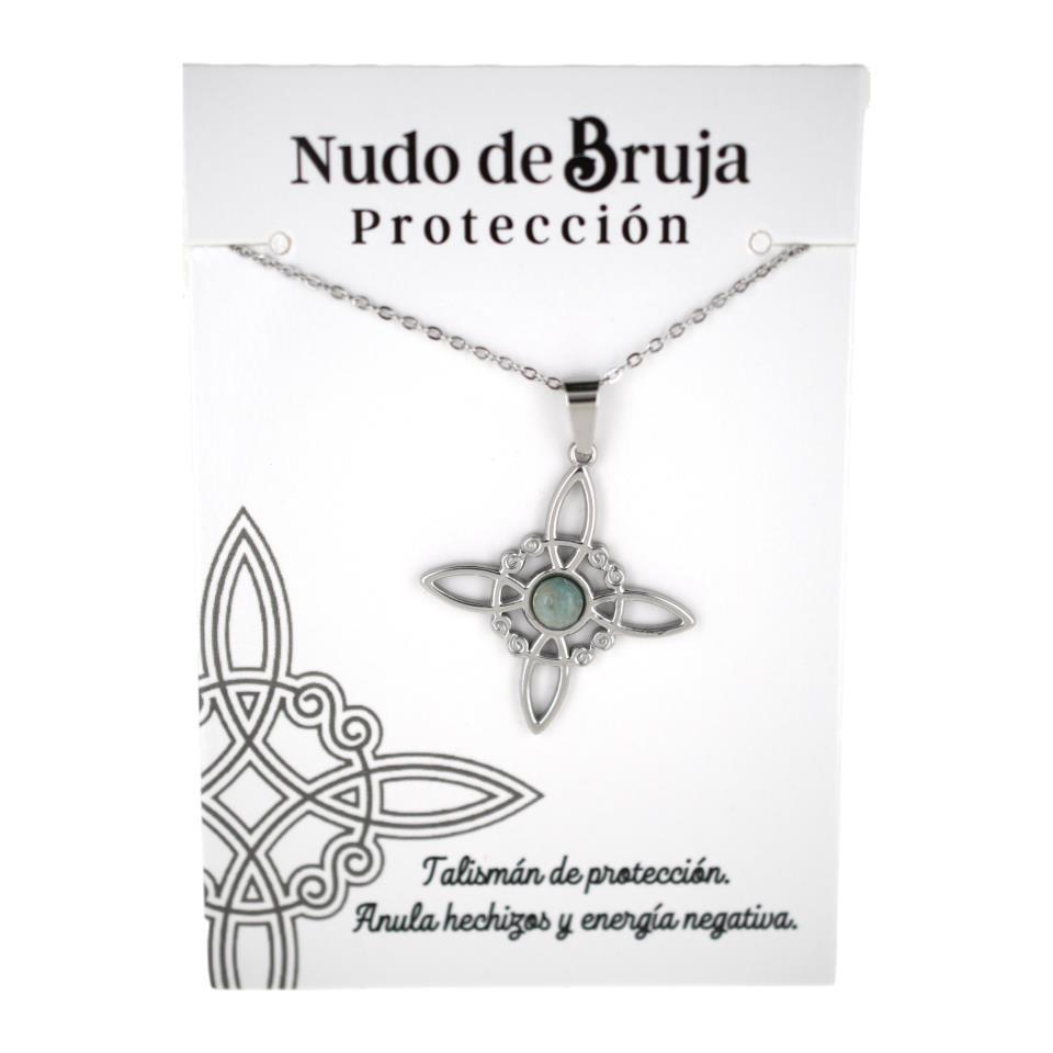 Colgante acero plateado Nudo de Bruja Amazonita 6