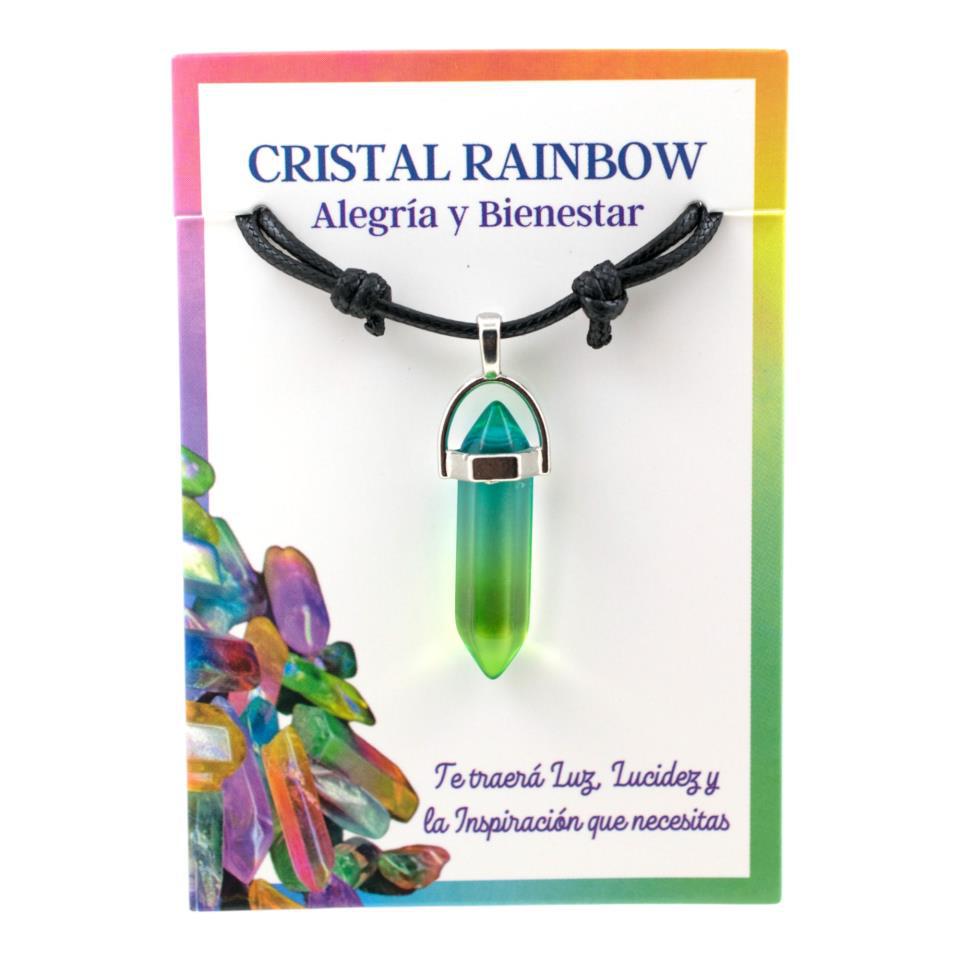 Colgante doble punta mineral CUARZO RAINBOW VERDE 2