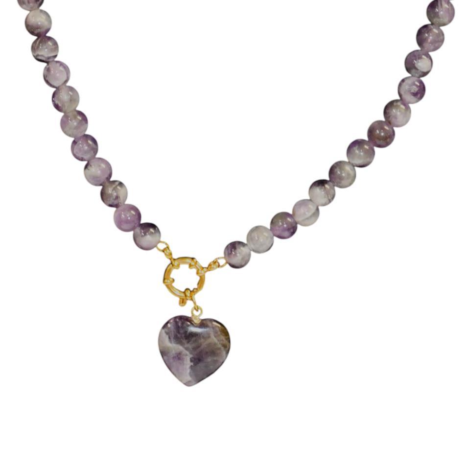 Collar Mineral Amatista 8mm Corazón - 9