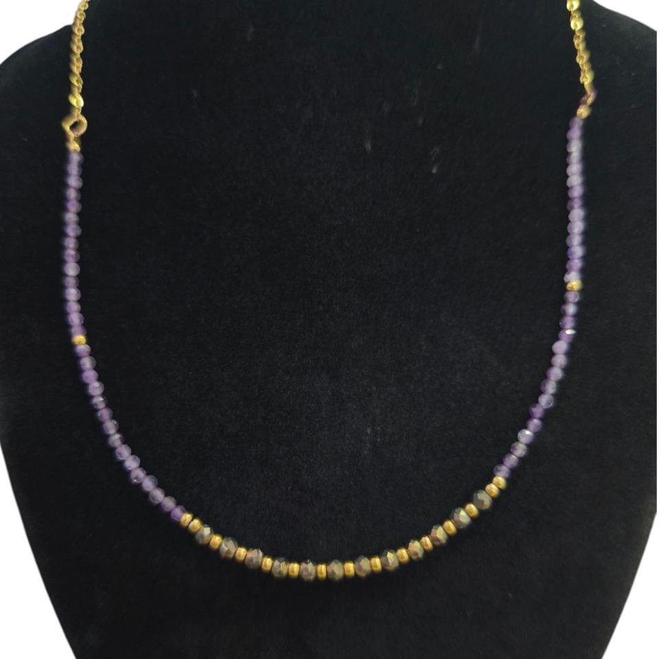 Collar de Mineral Facetado AMATISTA PIRITA - 8