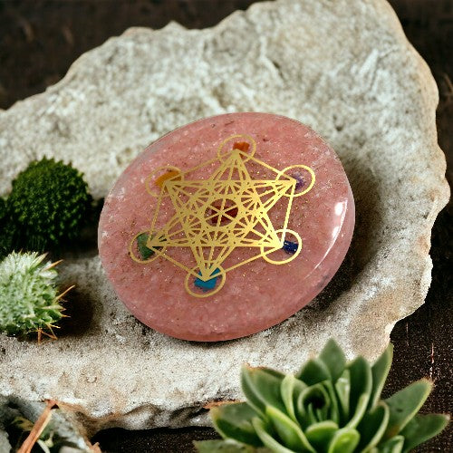 Disco Metatron Orgonita 9 cm - Cuarzo Rosa REF790