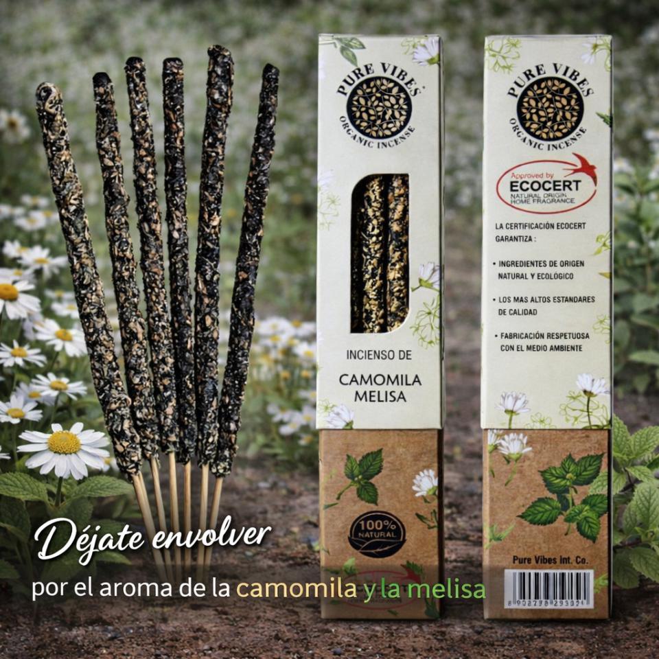 Incienso orgánico Pure Vibes CAMOMILA - MELISA Pack 12 cajas