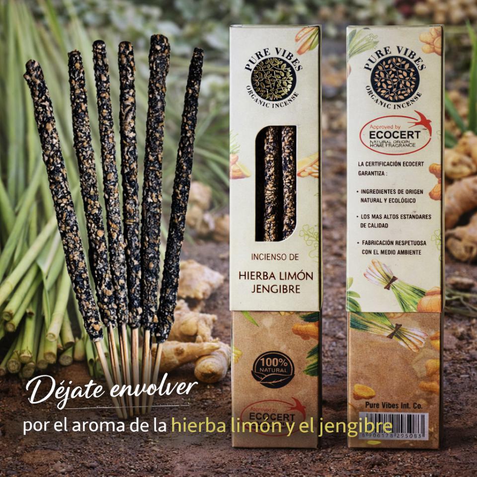 Incienso orgánico Pure Vibes HIERBA LIMÓN JENGIBRE Pack 12 cajas
