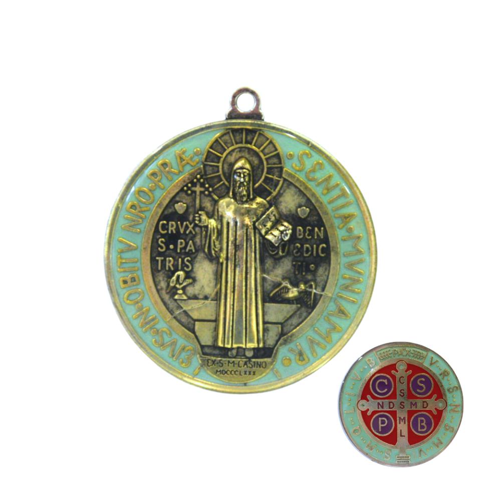 Medalla San Benito Mediano - ø9cm - CELESTE