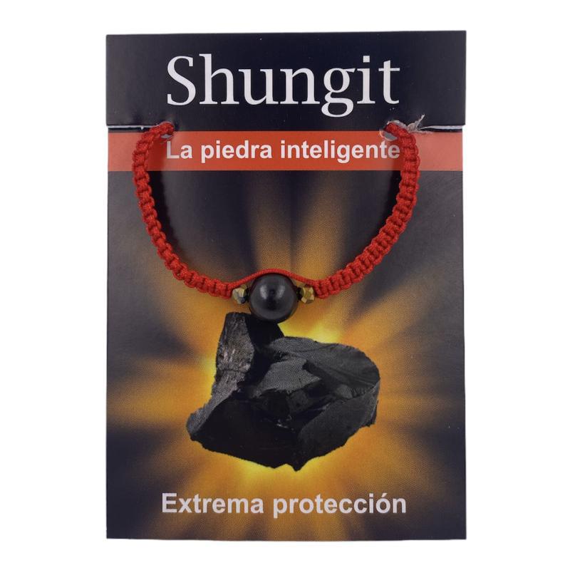 PULSERA HILO CON MINERAL SHUNGIT 10 MM ROJA MOD. 2