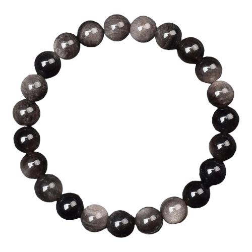PULSERA MINERAL OBSIDIANA PLATEADA 8MM REF. 6