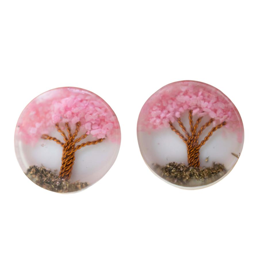Pendiente Pequeño Árbol de la Vida - CUARZO ROSA