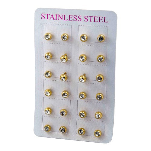 Pendientes Acero Dorado Bola con brillante