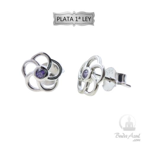 Pendientes Plata Ley 925 Flor Circon. Lila REF390