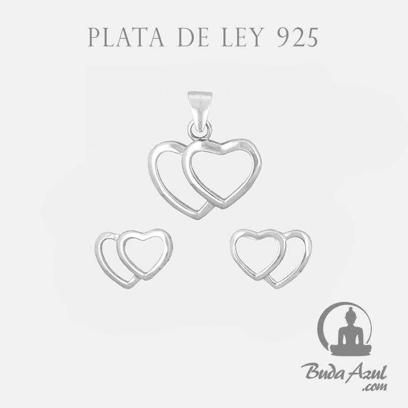 Pendientes+Colgante Plata DOBLE CORAZON 690